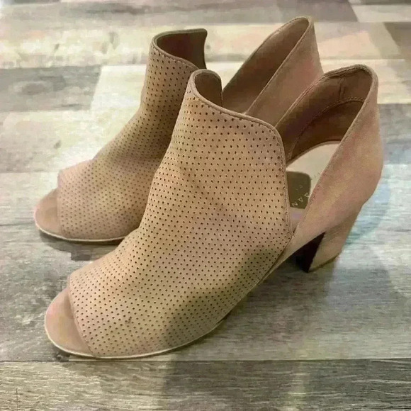 COLE HAAN Shiloh suede open toe block booties heels size - Picture 3 of 5